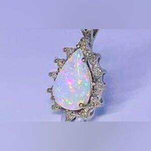 Natural Australian Opal Pendant White Gold 14K Estate Vintage
